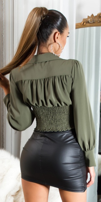 Blouse with pearl details Khaki